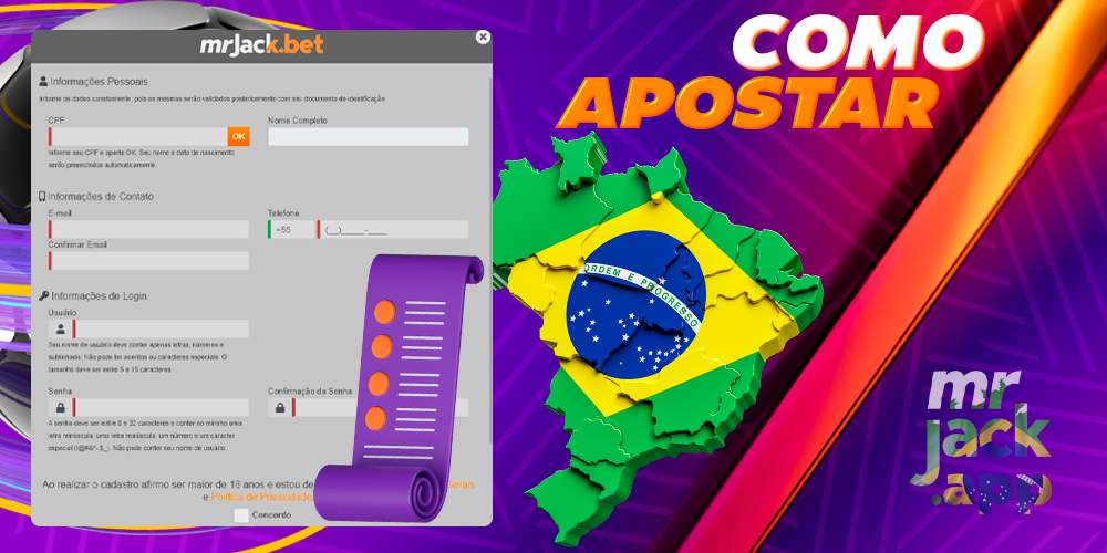 Como se registrar no site MrJackBet Brasil